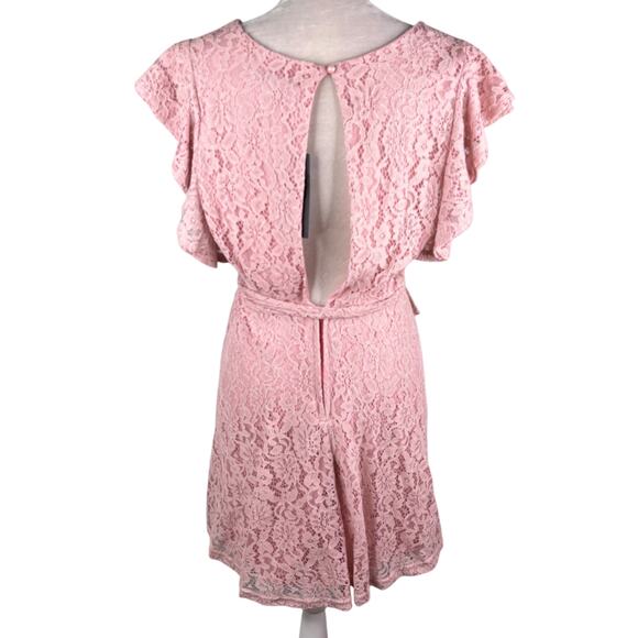Boohoo Lace Ruffle Sleeve Skater Dress Blush 14 New - Picture 3 of 14